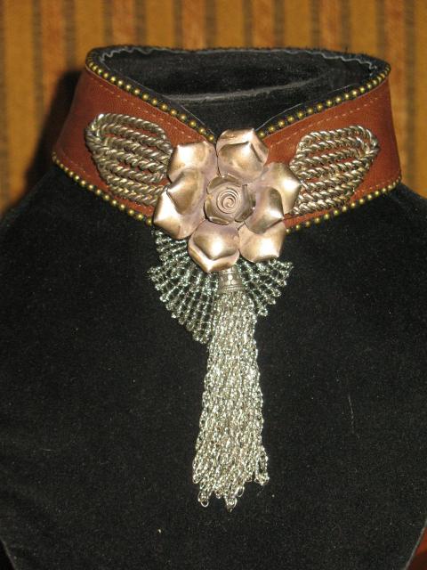 brown leather/sterling rose